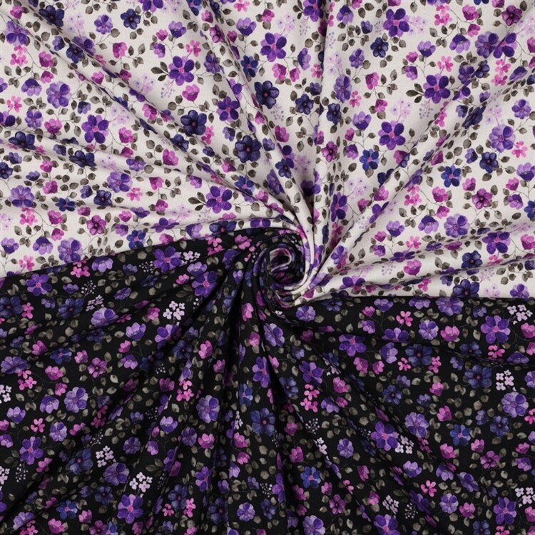 Baumwolljersey Organic Digital Blumen - dunkelblau/lila