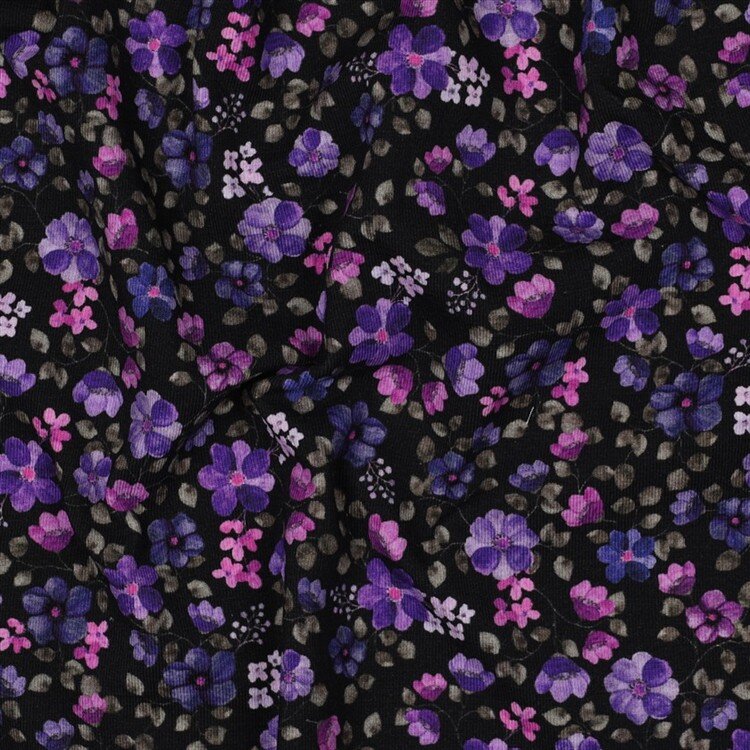 Baumwolljersey Organic Digital Blumen - dunkelblau/lila