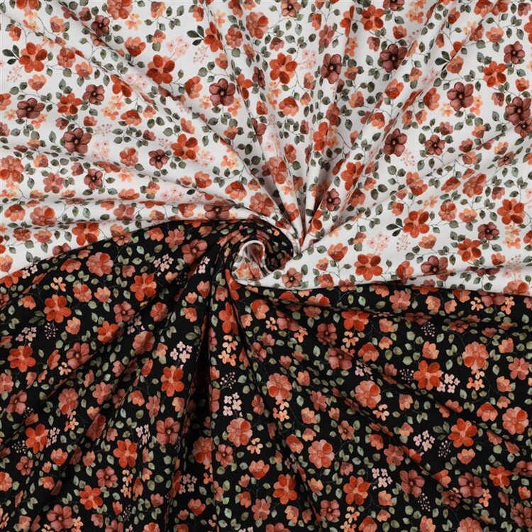 Baumwolljersey Organic Digital Blumen - schwarz/pfirsich