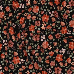 Baumwolljersey Organic Digital Blumen - schwarz/pfirsich