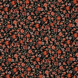 Baumwolljersey Organic Digital Blumen - schwarz/pfirsich