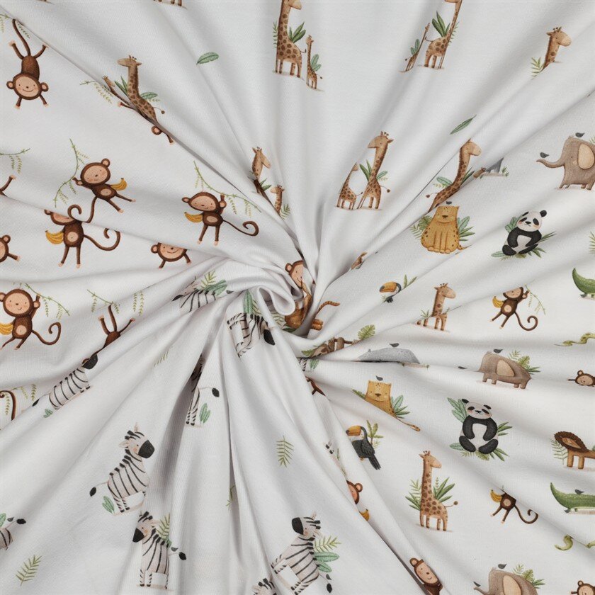 Baumwolljersey Organic Digital Tiere - weiß