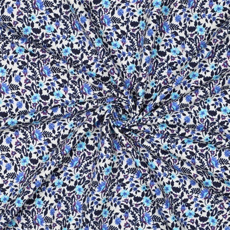 French Terry Digital Blumengeflecht - altweiß/blau