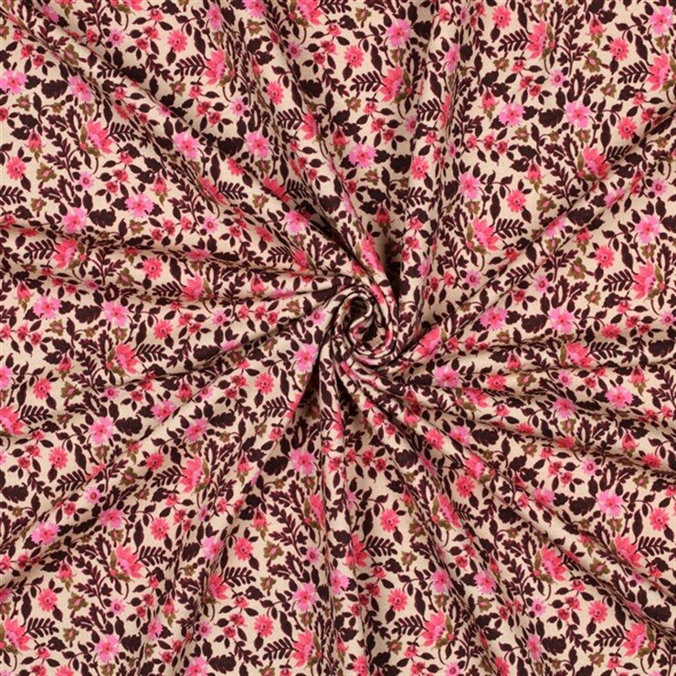 French Terry Digital Blumengeflecht - hellbeige/rot