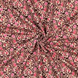 French Terry Digital Blumengeflecht - hellbeige/rot