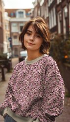 French Terry Digital Blumengeflecht - hellbeige/rot