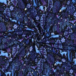 French Terry Digital Magische Waldtiere - dunkelblau