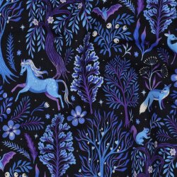 French Terry Digital Magische Waldtiere - dunkelblau