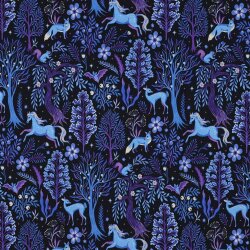 French Terry Digital Magische Waldtiere - dunkelblau