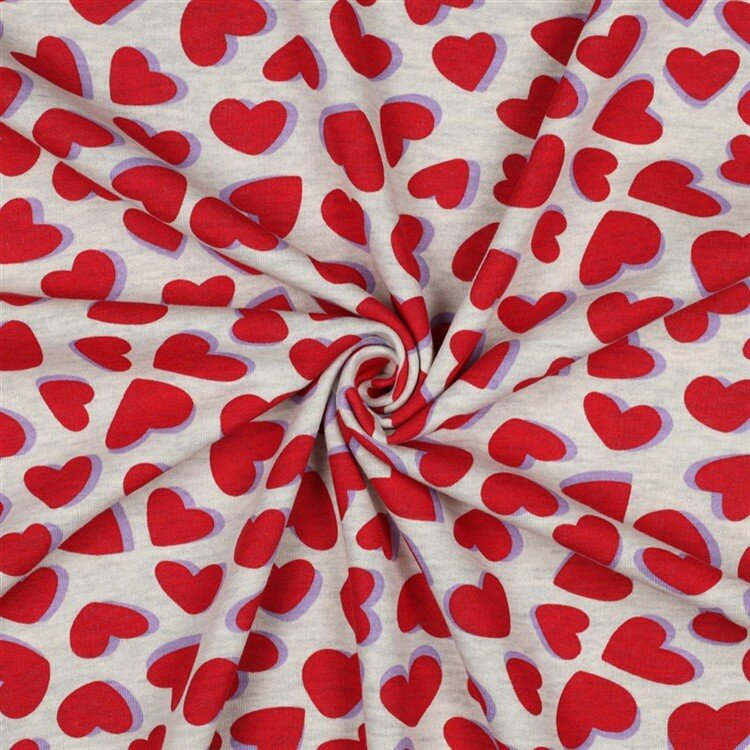 Ganzjahressweat rote Herzen - creme meliert