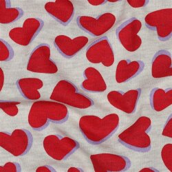 Ganzjahressweat rote Herzen - creme meliert