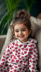 Ganzjahressweat rote Herzen - creme meliert