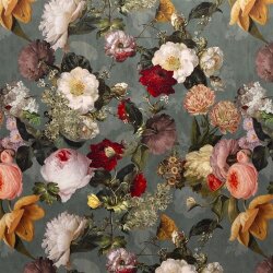 Polyester Satin Samt Romantische Blumen - antikmint