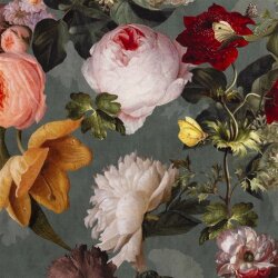 Polyester Satin Samt Romantische Blumen - antikmint