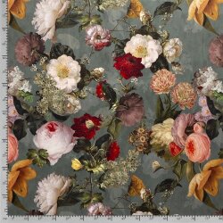 Polyester Satin Samt Romantische Blumen - antikmint
