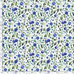Interieurstoff  Digital Panama Blaubeeren - weiß