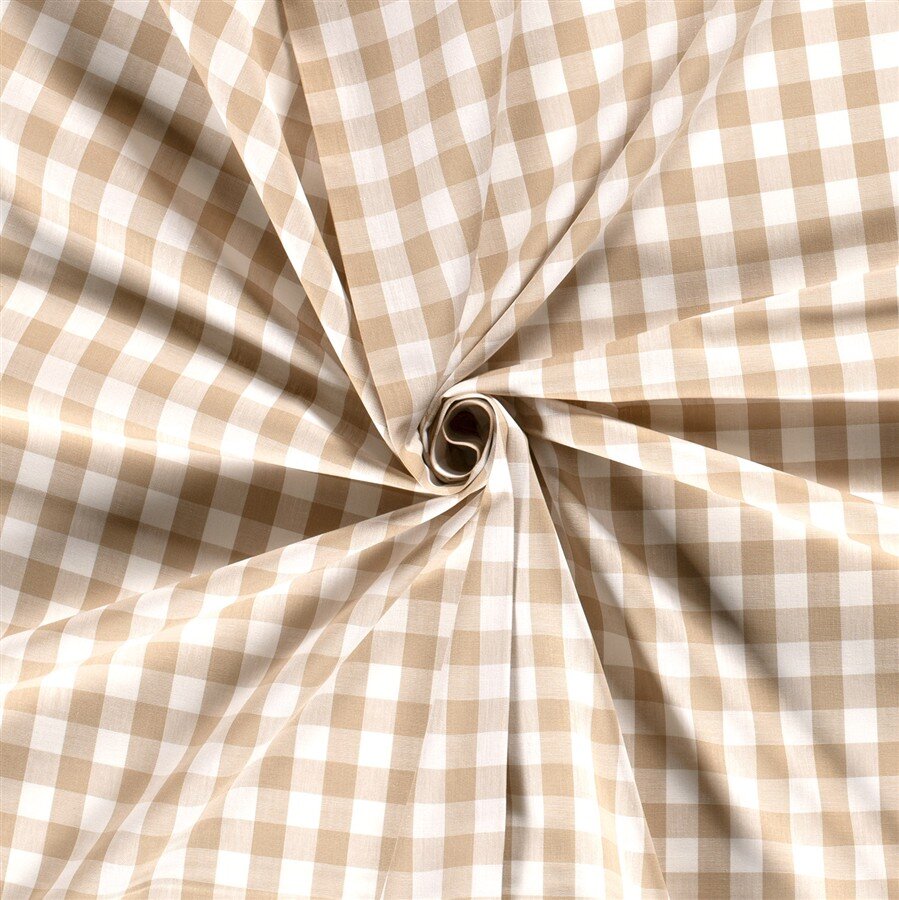 Baumwollpopeline garngefärbt Vichy Karo 18mm - beige