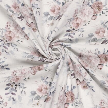 Musselin Digital Rosen - wollweiss - creme