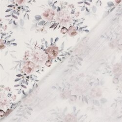 Musselin Digital Blumen - Wollweiss