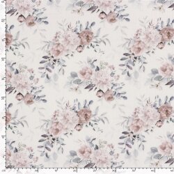 Musselin Digital Blumen - Wollweiss