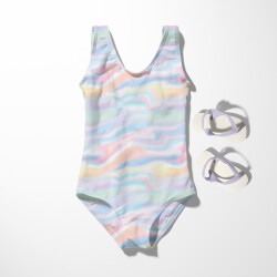 Funktions und Badeanzugstoff LSF50 Recycled Regenbogenhimmel - hellblau