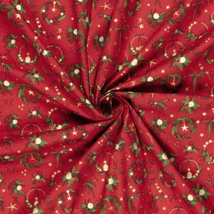 Baumwollpopeline Foliendruck Weihnachtsdeko - rot