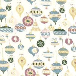 Baumwollpopeline Foliendruck Weihnachtskugeln - dunkelaltgrün - creme