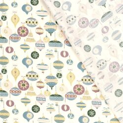 Baumwollpopeline Foliendruck Weihnachtskugeln - dunkelaltgrün - creme