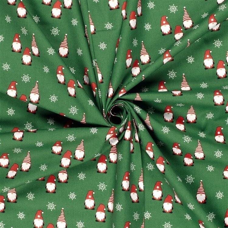 Baumwollpopeline Weihnachtsgnome - grün