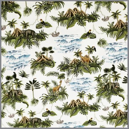 0,9 Meter - Baumwolljersey Digital Tropische Insel- creme