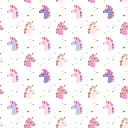 0,9 Meter - Baumwollpopeline bunte Einhörner - weiss
