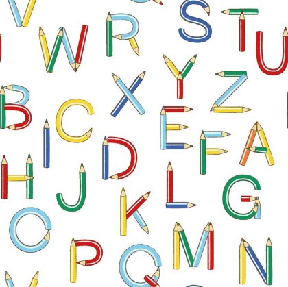 0,8 Meter - Baumwollpopeline bunte Buchstaben - weiss