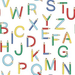 0,8 Meter - Baumwollpopeline bunte Buchstaben - weiss