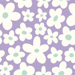 0,4 Meter - Baumwolljersey weisse Blüten - lavendel