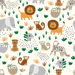 0,9 Meter - Baumwollpopeline bunte Safari - creme