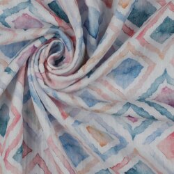 Musselin Digital Aquarell Rauten - weiss/blau