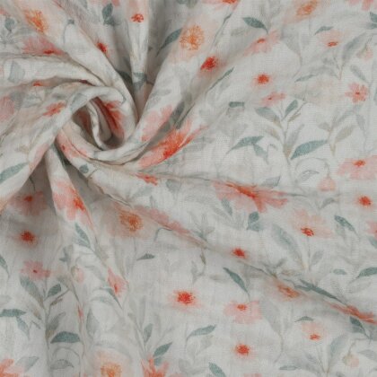 Musselin Digital rosa Blumen - weiss