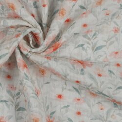 Musselin Digital rosa Blumen - weiss