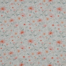 Musselin Digital rosa Blumen - weiss