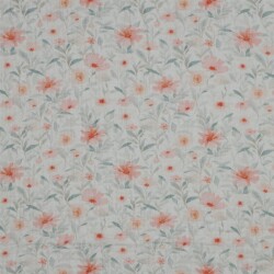 Musselin Digital rosa Blumen - weiss