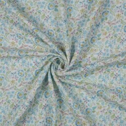 Musselin Digital Organic AquarellBlumen - weiss/blau