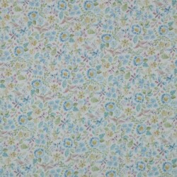Musselin Digital Organic AquarellBlumen - weiss/blau