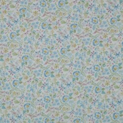 Musselin Digital Organic AquarellBlumen - weiss/blau