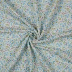 Musselin Digital Organic AquarellBlumen - weiss/blau