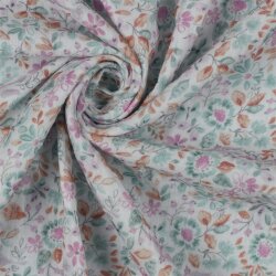 Musselin Digital Organic AquarellBlumen - weiss/petrol