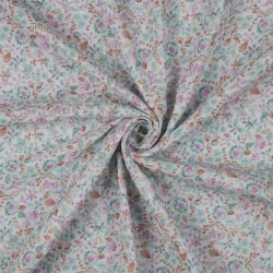 Musselin Digital Organic AquarellBlumen - weiss/petrol