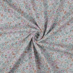 Musselin Digital Organic AquarellBlumen - weiss/petrol
