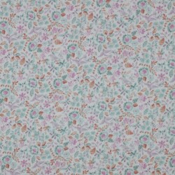 Musselin Digital Organic AquarellBlumen - weiss/petrol