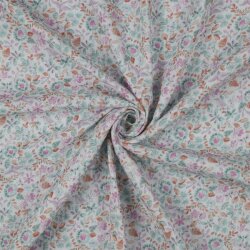 Musselin Digital Organic AquarellBlumen - weiss/petrol
