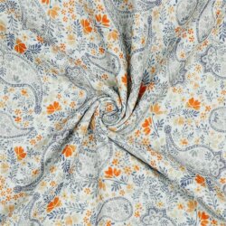 Musselin Digital Paisley - weiss/schattenblau
